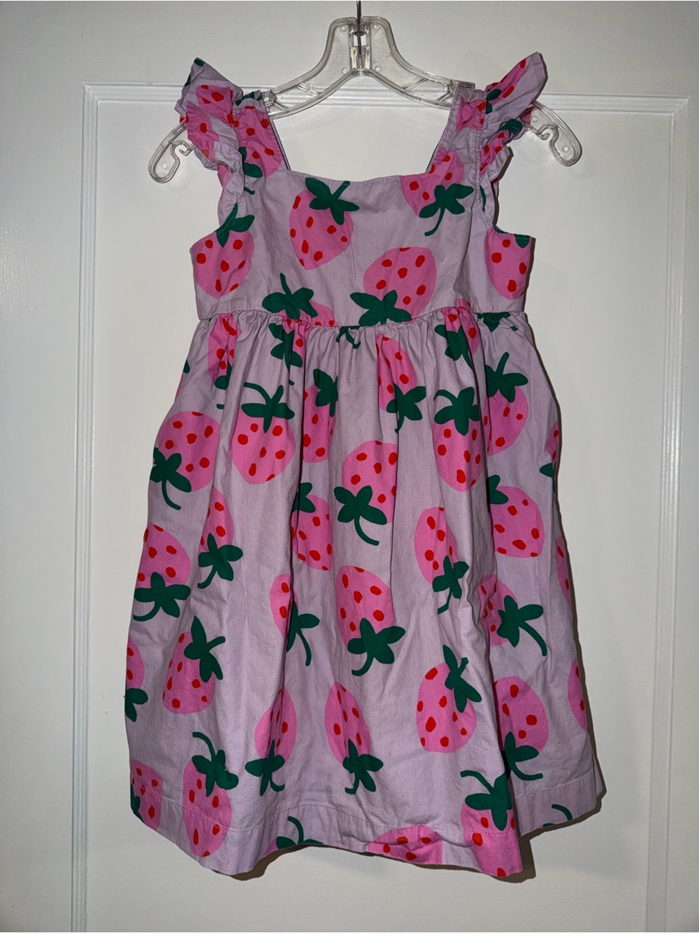 Hanna Andersson Lilac Dress with Pink Strawberry Print - Girls 8